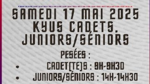 Le samedi 17 mai 2025 aux arts martiaux  Mourenxois judo: auront lieu les Kyus régionale cadets juniors seniors 1erDan